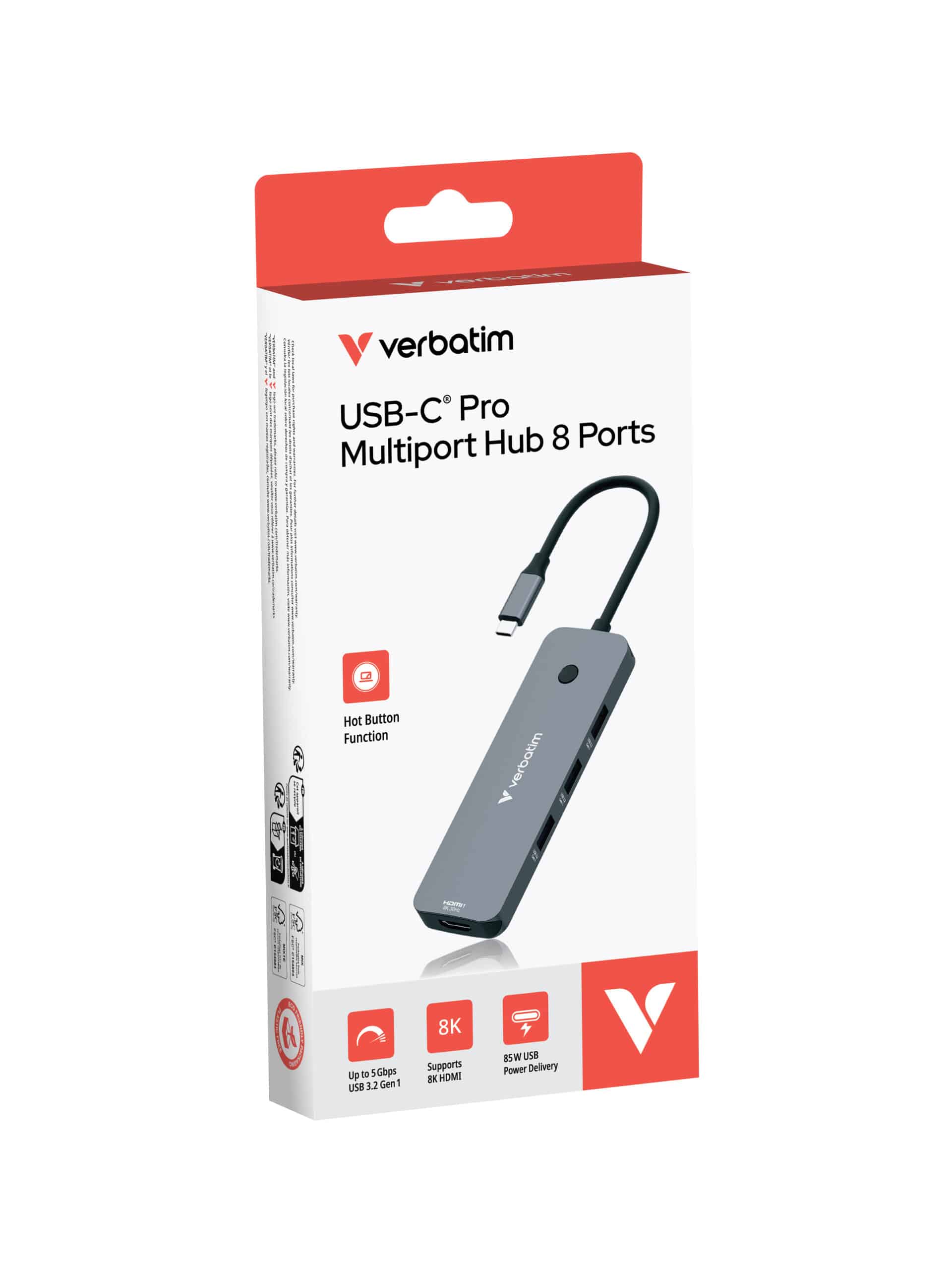 Verbatim CMH-08 USB Type-C 5000 Mbit/s Zilver - Afbeelding 2