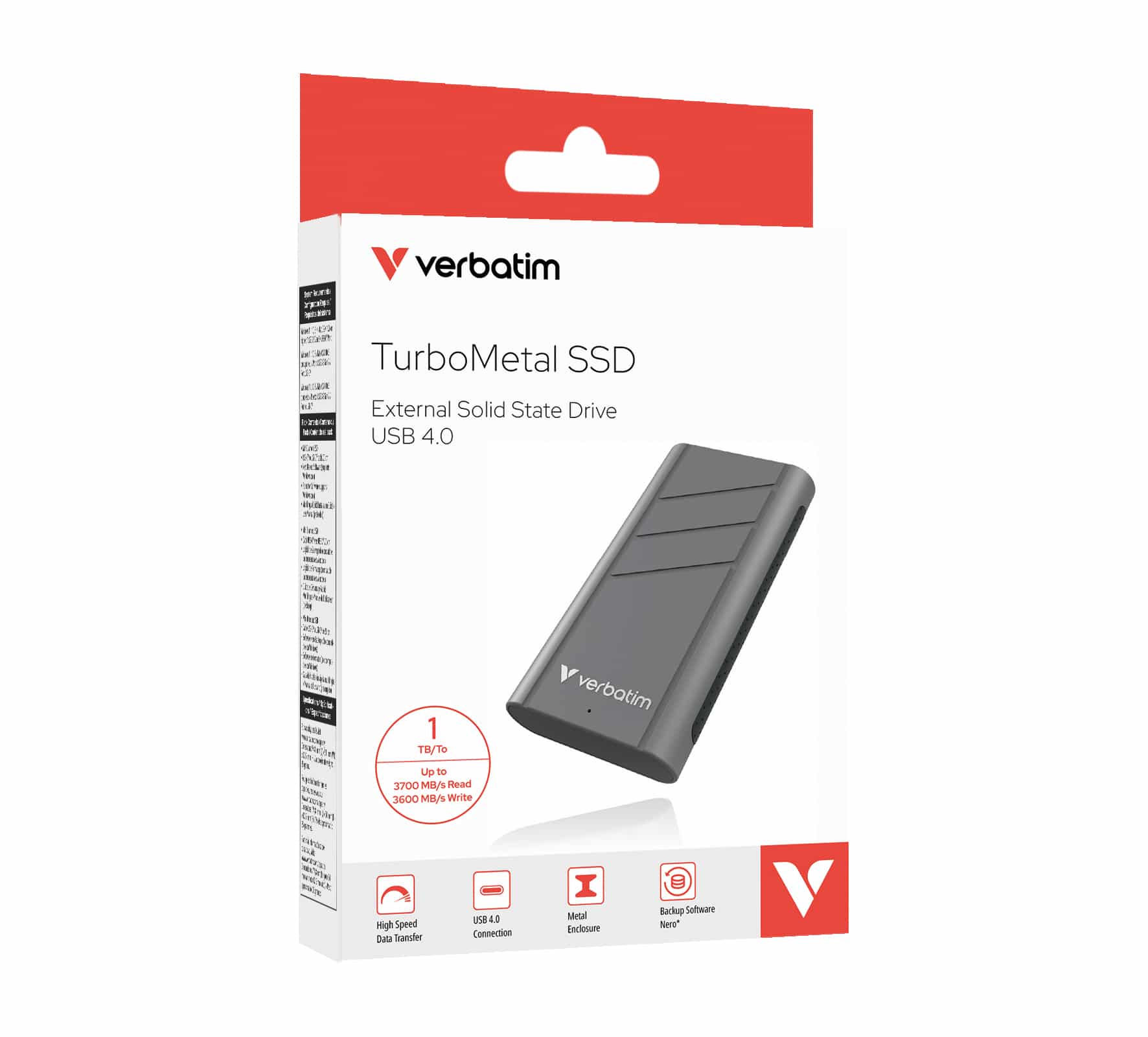 Verbatim TurboMetal SSD USB4 1TB USB Type-C USB4 Gen 2x2 Zilver