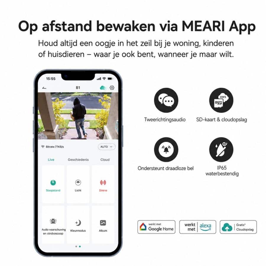 MEARI B1 Video Doorbel, 2K, Smart detection, Alarm notification, Two-Way audio, IP65 - Afbeelding 5