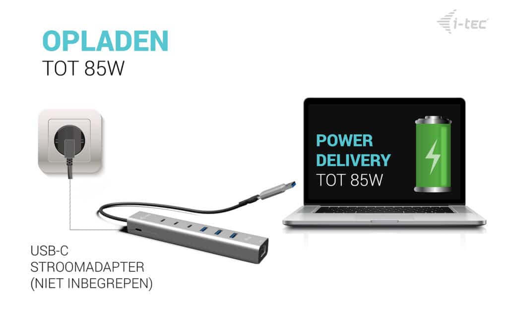 i-tec USB-C/USB-A Metal HUB 6 port (3x USB-C, 3x USB-A), LAN, Power Delivery 85W - Afbeelding 4