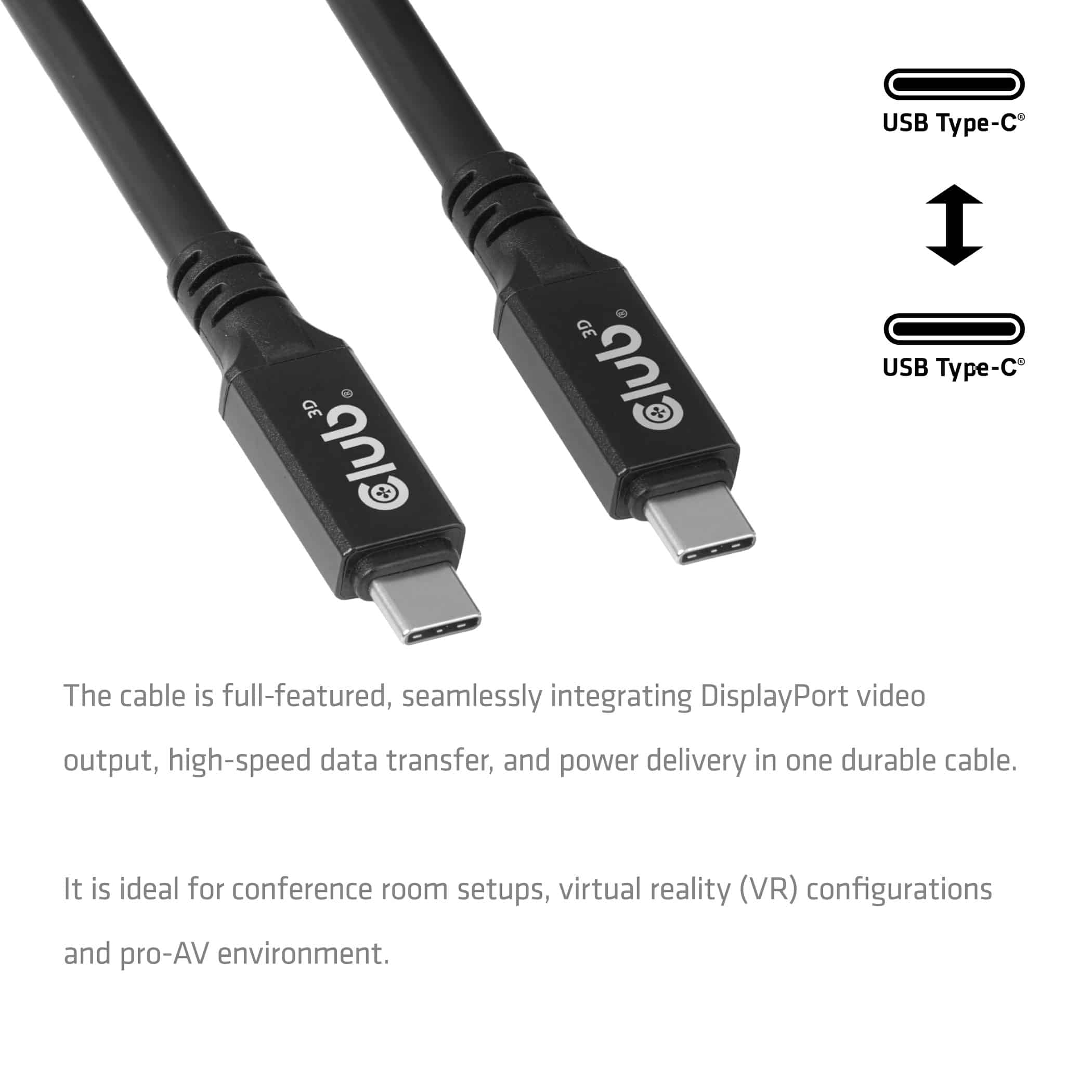 CLUB3D USB-C-kabel 8K 60 Hz 100 W 20 Gbps USB4 9 m/29,53 ft - Afbeelding 4