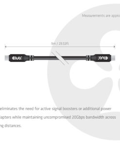 CLUB3D USB-C-kabel 8K 60 Hz 100 W 20 Gbps USB4 9 m/29,53 ft - Afbeelding 3