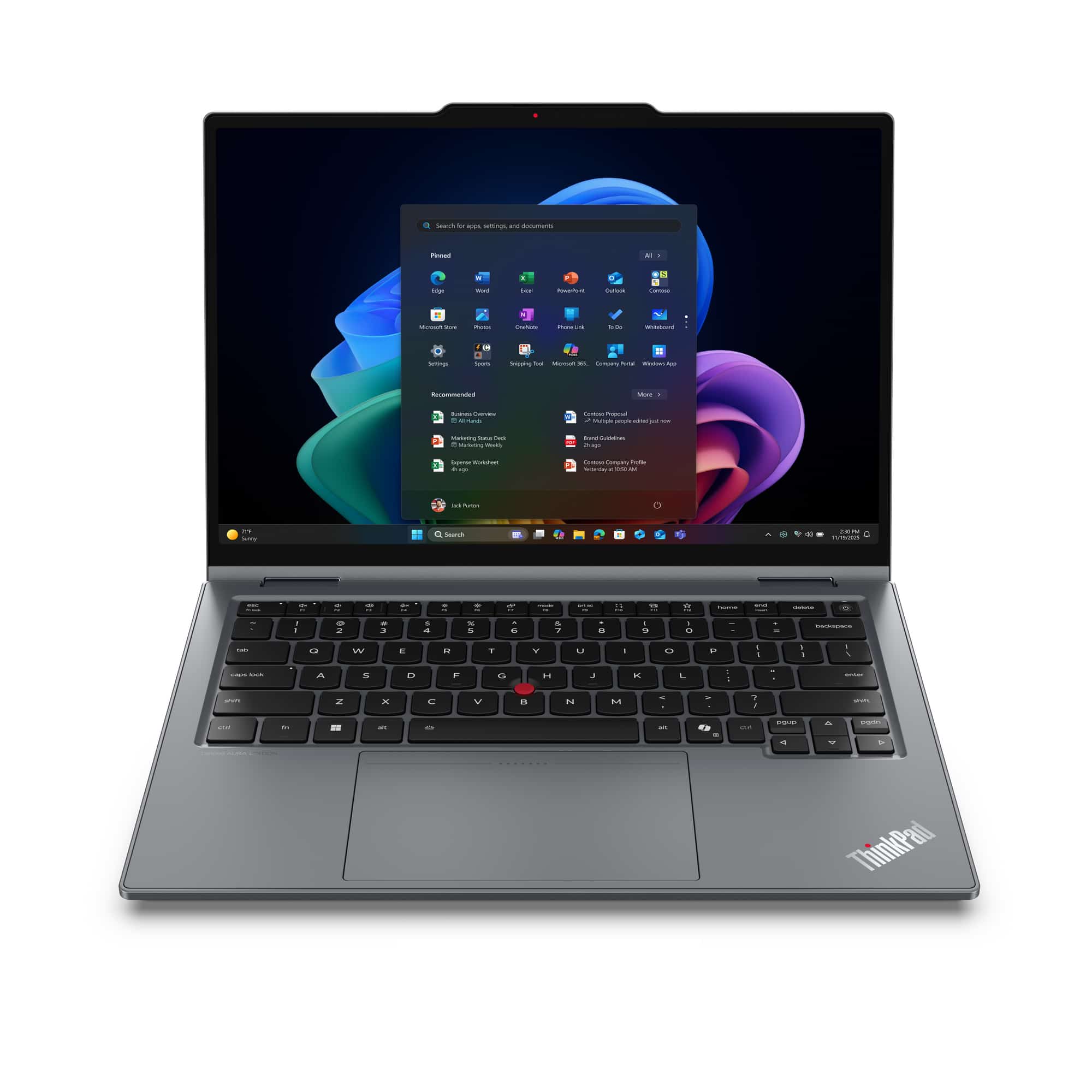 Lenovo ThinkPad X1 2-in-1 Gen 11 Aura Edition Copilot+ PC Intel Core Ultra 7 355 Hybride (2-in-1) 35,6 cm (14") Touchscreen WUXGA 32 GB LPDDR5x-SDRAM 1 TB SSD Wi-Fi 7 (802.11be) Windows 11 Pro Grijs Engels Laptop