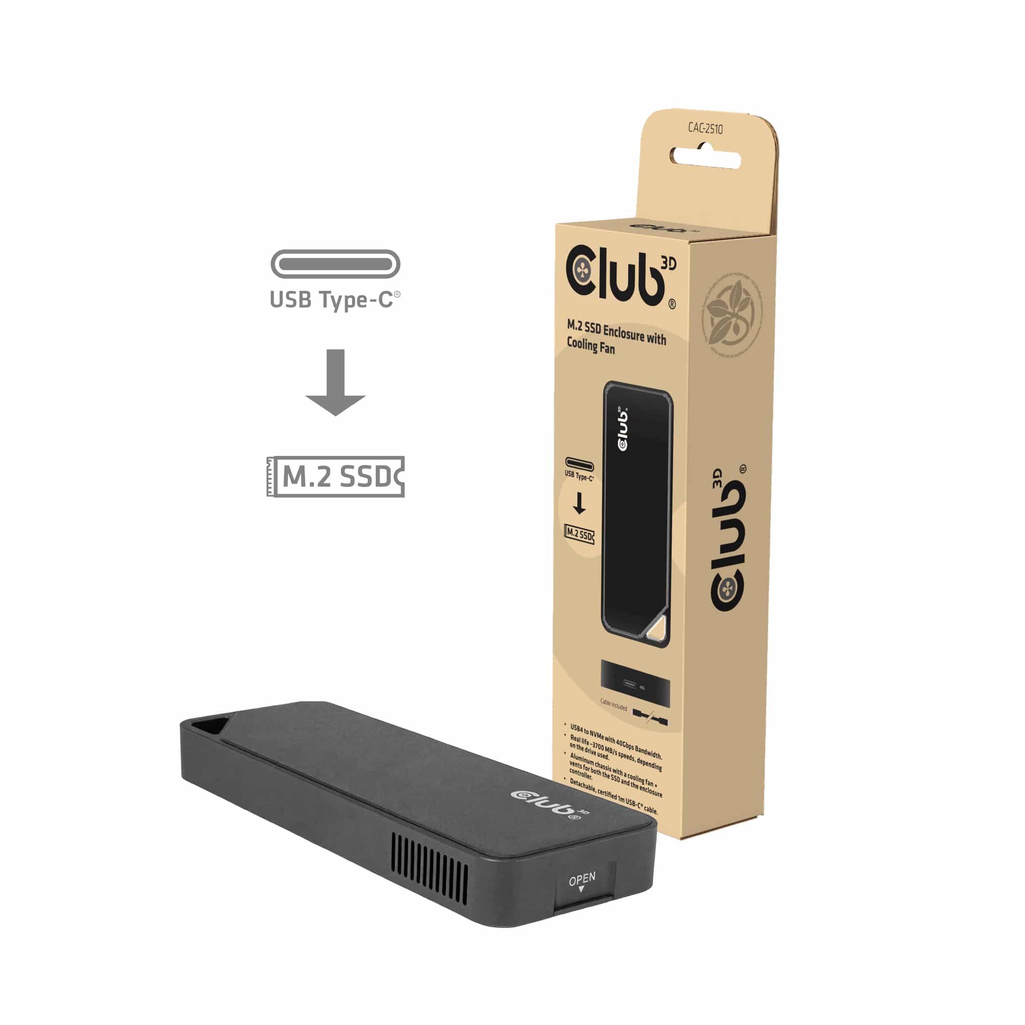 CLUB3D M.2 SSD-behuizing met koelventilator, NVMe, USB4