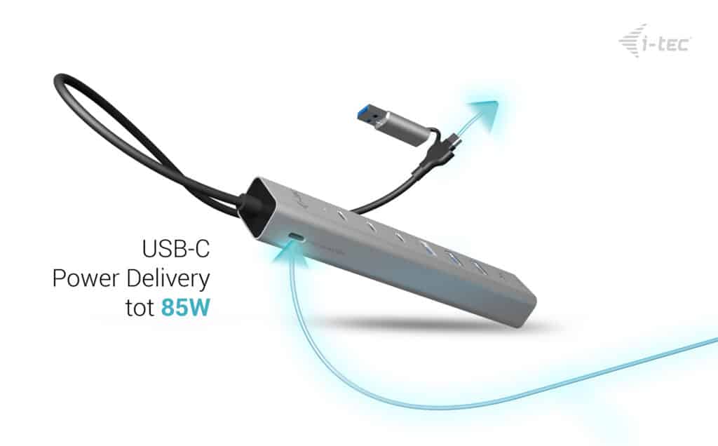 i-tec USB-C/USB-A Metal HUB 6 port (3x USB-C, 3x USB-A), LAN, Power Delivery 85W - Afbeelding 2