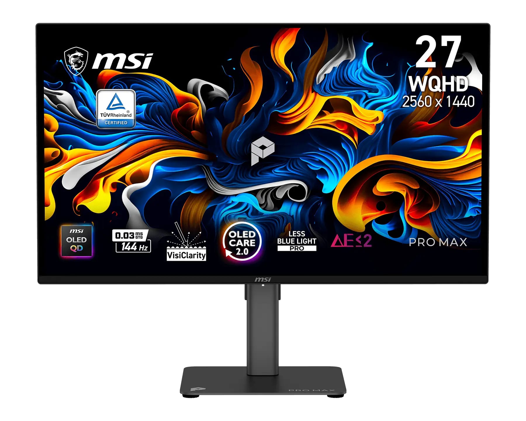 MSI PRO MAX 271QPX14G computer monitor 67,3 cm (26.5") 2560 x 1440 Pixels Quad HD QD-OLED Zwart