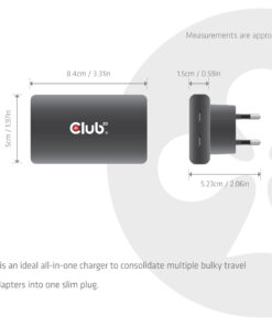 CLUB3D Slanke oplader met twee USB-C-poorten, 65 W, GaN, PD 3.1, PPS - Afbeelding 3