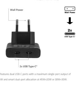 CLUB3D Slanke oplader met twee USB-C-poorten, 65 W, GaN, PD 3.1, PPS - Afbeelding 4