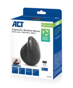 ACT Ergonomische draadloze muis 1600 DPI met verticale grip, gemaakt van gerecyclede materialen - Afbeelding 3