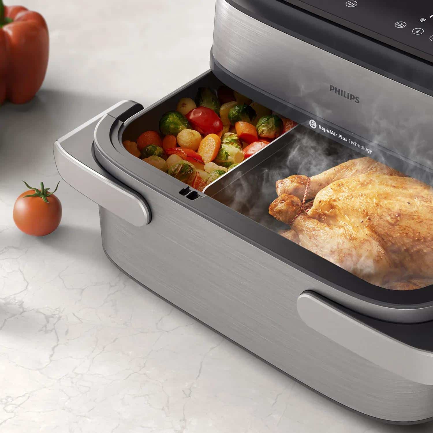 Philips 5000 series NA565/02 Megabasket met Stoomfunctie – Enkele mand of Dubbele Mand - SteamClean – 9,5L – Tot 8 Personen – Inclusief Tang - Afbeelding 2