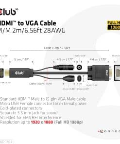 CLUB3D HDMI to VGA Cable M/M 2m/6.56ft 28AWG - Afbeelding 5