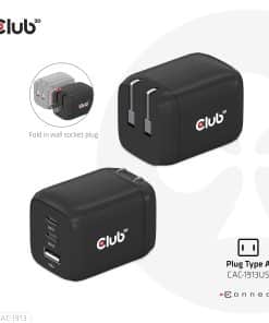 CLUB3D Travel Charger PPS 65Watt GAN technology, Triple port (2x USB Type-C + USB Type-A) Power Delivery(PD) 3.0 Support - Afbeelding 2