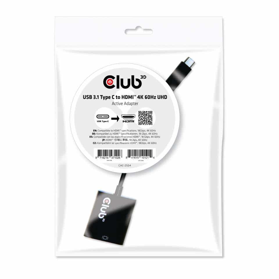 CLUB3D USB 3.1 Type C to HDMI 2.0 UHD 4K 60Hz Active Adapter - Afbeelding 2