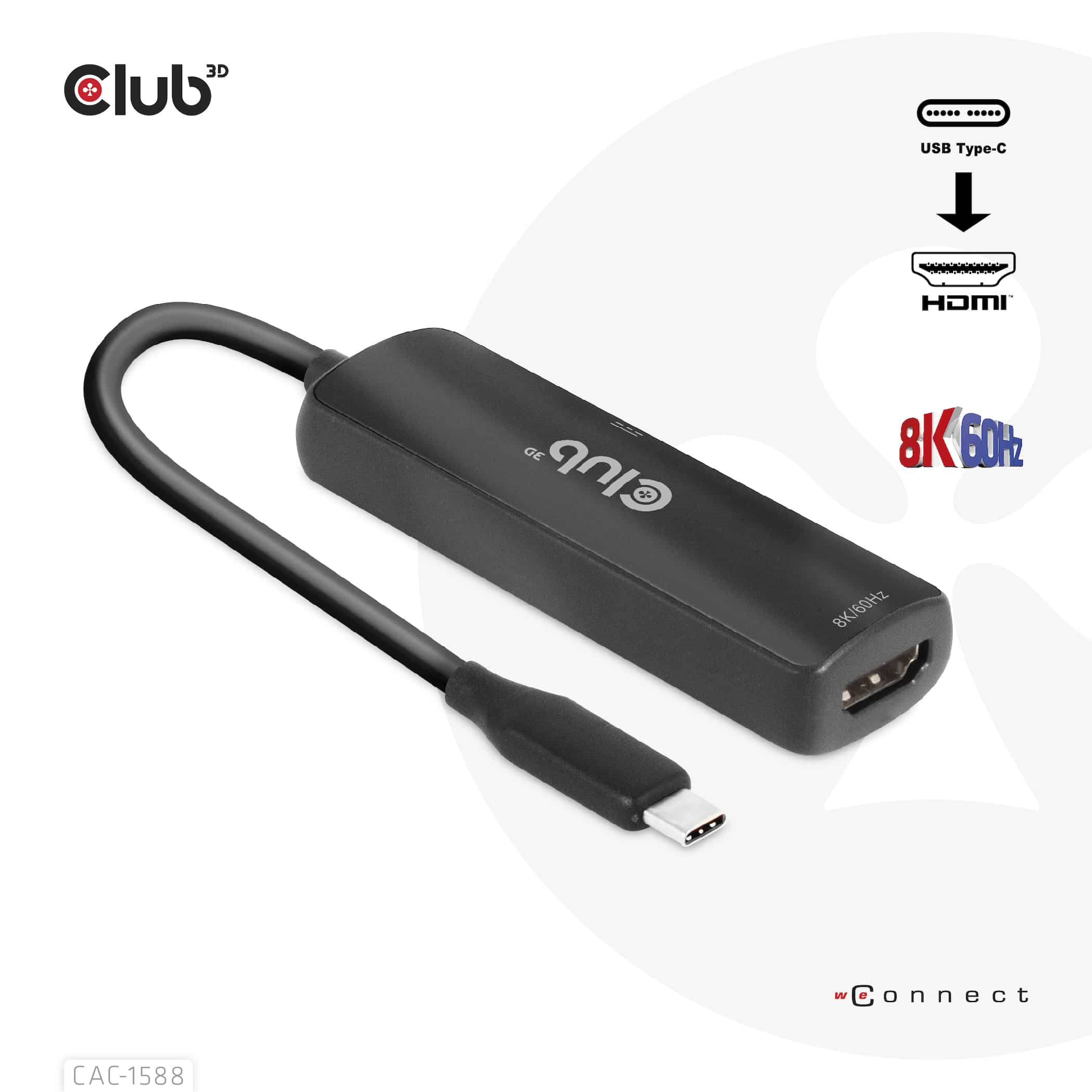 CLUB3D USB Gen2 Type-C to HDMI 8K60Hz or 4K120Hz HDR10+ with DSC1.2 with Power Delivery 3.0 Active Adapter M/F - Afbeelding 8