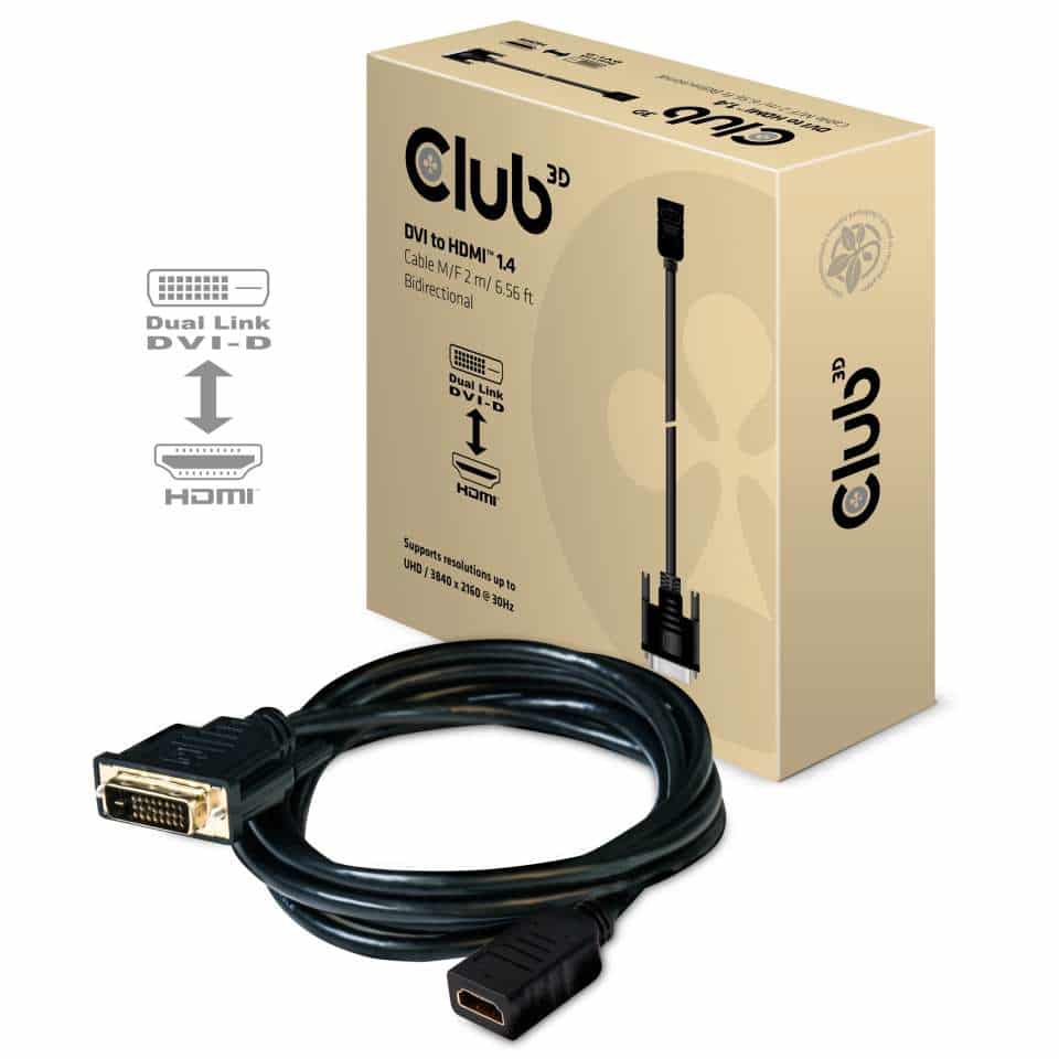 CLUB3D DVI to HDMI 1.4 Cable M/F 2 meter Bidirectional - Afbeelding 2