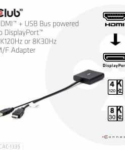 CLUB3D HDMI + Micro USB to DisplayPort 4K120Hz or 8K30Hz M/F Active Adapter - Afbeelding 4
