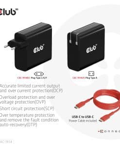 CLUB3D Travel Charger 140 Watt GaN technology, Single port USB Type-C, Power Delivery(PD) 3.1 Support - Afbeelding 8