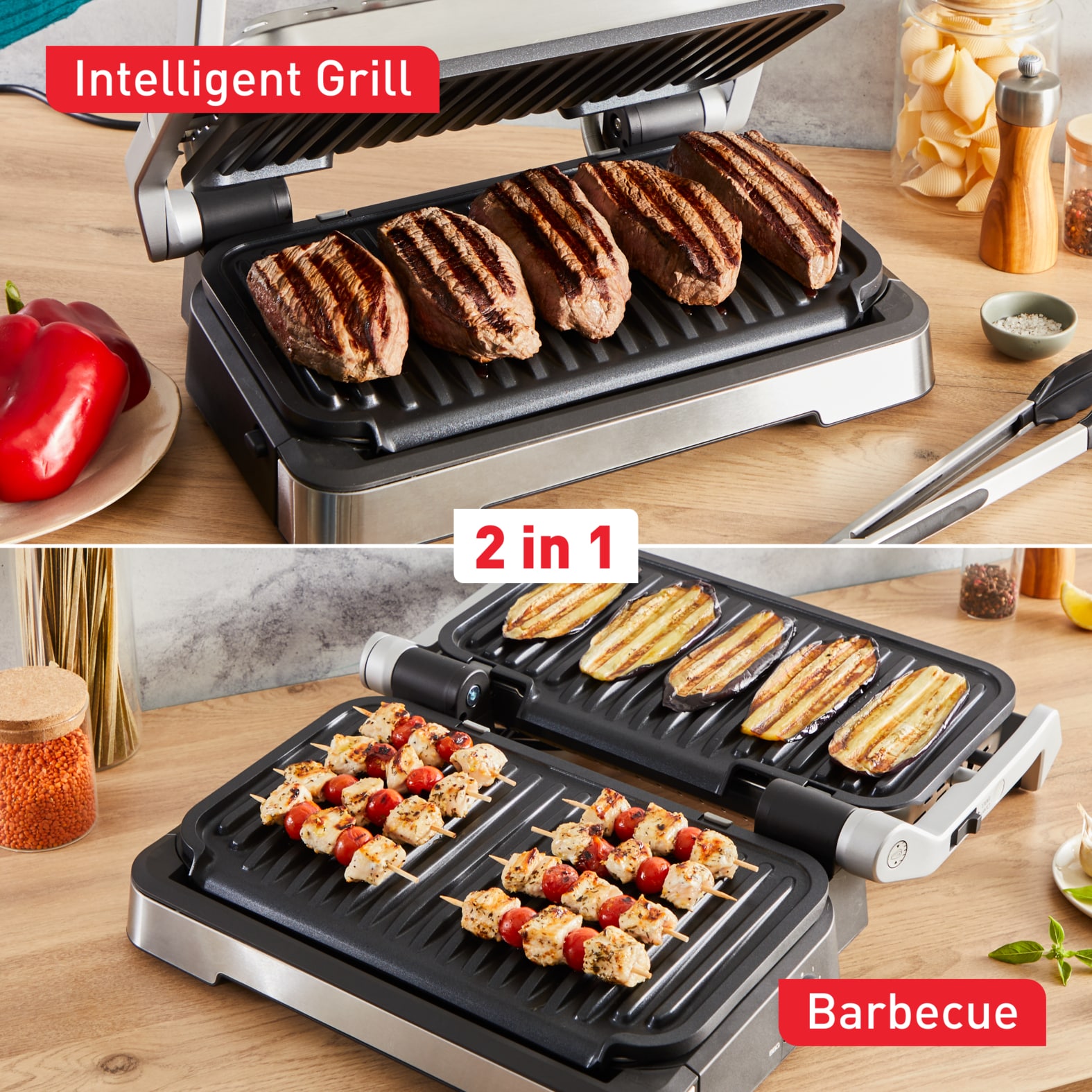Tefal OptiGrill 2in1 XL OptiGrill 2-in-1 XL GC782D intelligente grill en bbq rvs - Afbeelding 3