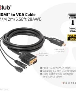 CLUB3D HDMI to VGA Cable M/M 2m/6.56ft 28AWG - Afbeelding 4