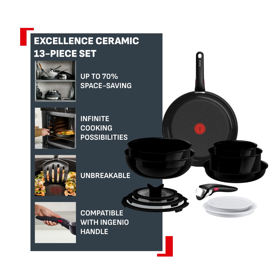 Tefal Ingenio Excellence Ceram keramische 13-delige pannenset - stapelbaar - Fusion Core - inductie - Afbeelding 2