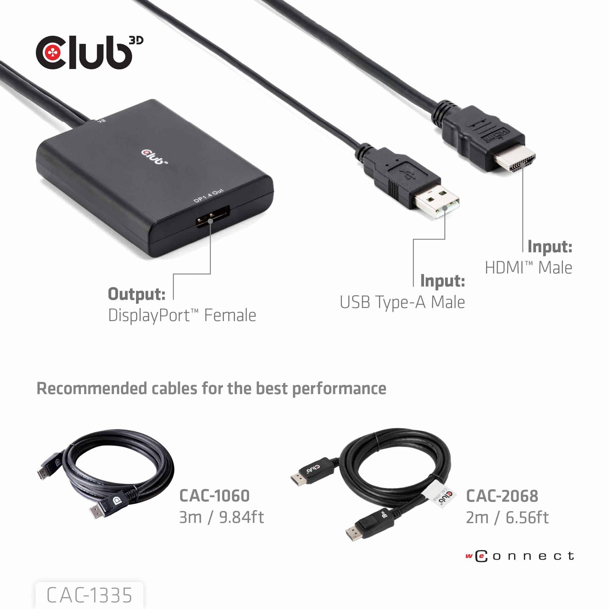 CLUB3D HDMI + Micro USB to DisplayPort 4K120Hz or 8K30Hz M/F Active Adapter - Afbeelding 2