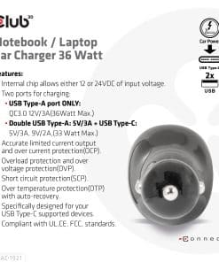 CLUB3D Notebook / Laptop Car Charger 36 Watt - Afbeelding 7