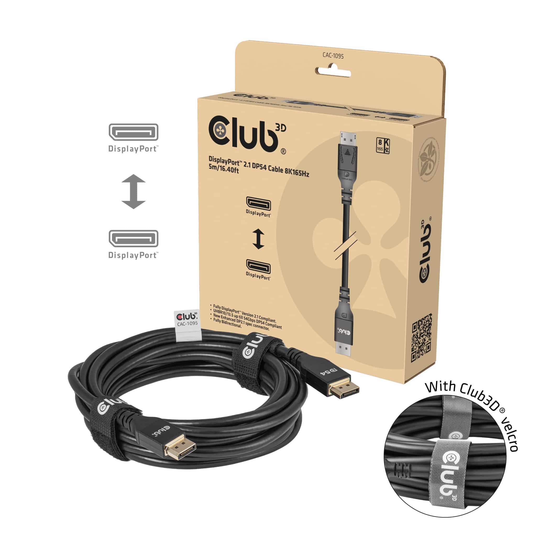 CLUB3D DisplayPort 2.1 DP54-kabel 8K 165 Hz 5 m / 16,40 ft