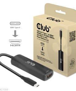 CLUB3D USB Gen2 Type-C to HDMI 8K60Hz or 4K120Hz HDR10+ with DSC1.2 with Power Delivery 3.0 Active Adapter M/F
