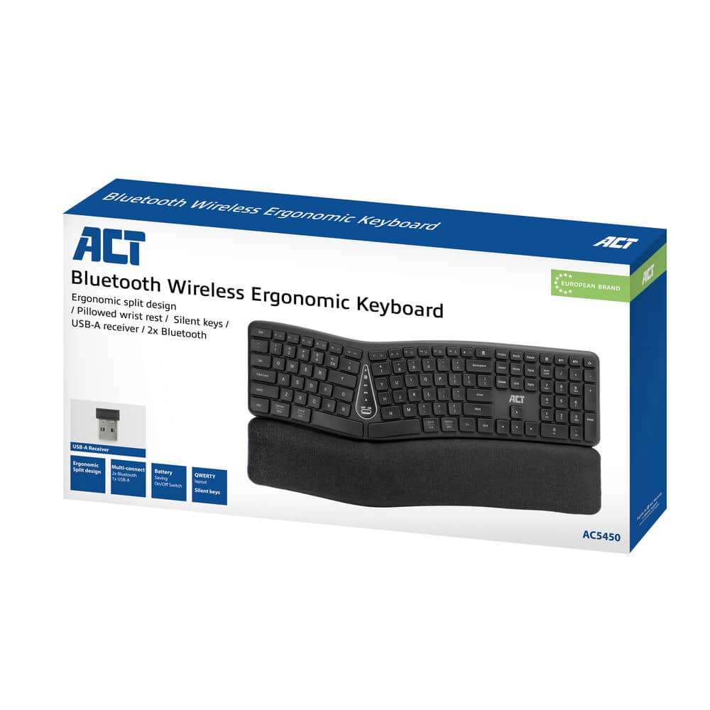 ACT Ergonomisch Bluetooth toetsenbord, multi-connect (QWERTY/US layout) - Afbeelding 4
