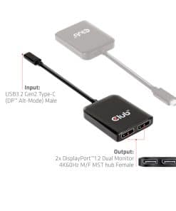 CLUB3D USB3.2 Gen2 Type-C(DP Alt-Mode) to DisplayPort Dual Monitor 4K60Hz M/F MST hub - Afbeelding 7