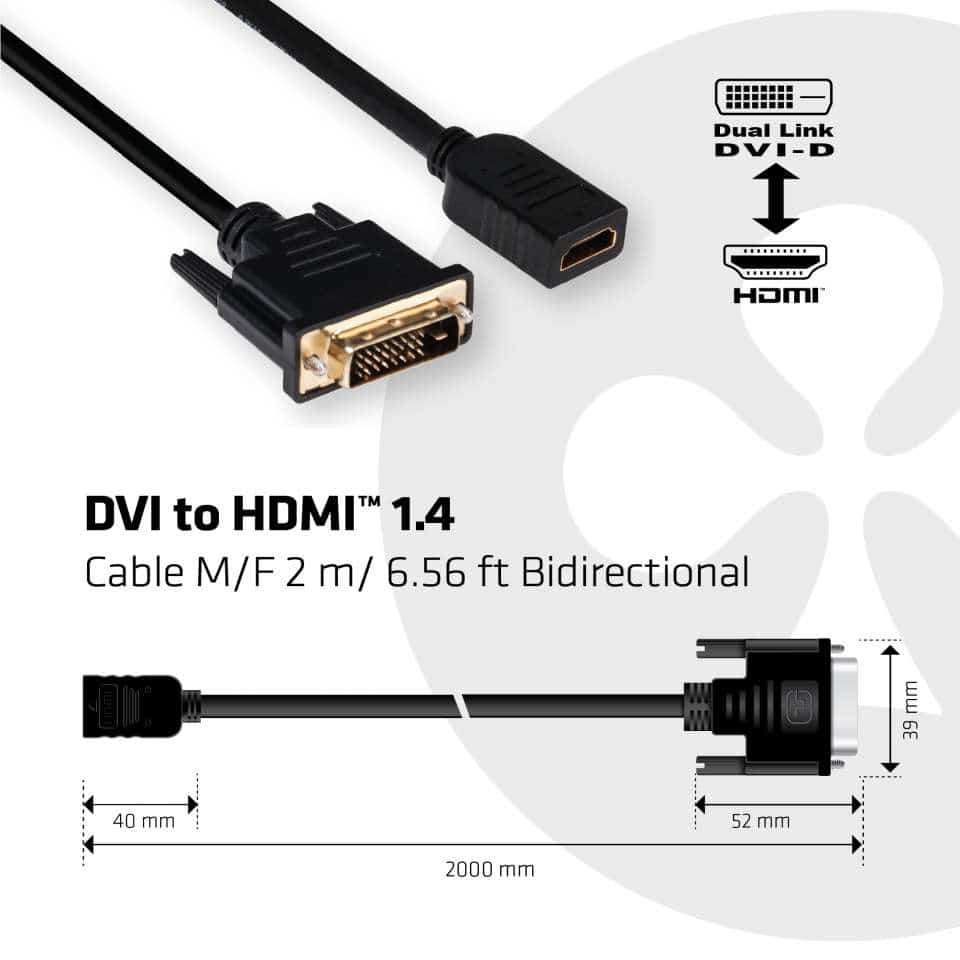 CLUB3D DVI to HDMI 1.4 Cable M/F 2 meter Bidirectional - Afbeelding 3