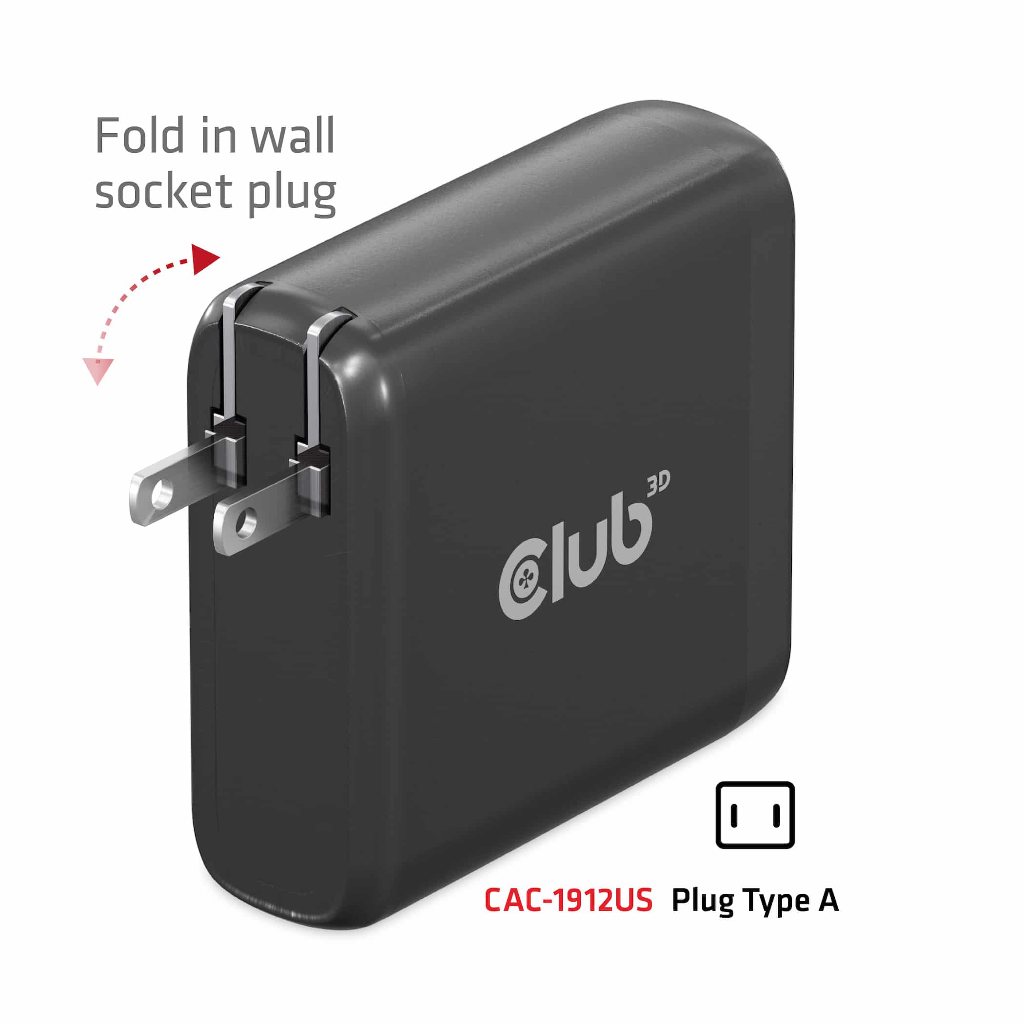 CLUB3D Travel Charger 100W GaN technology, Four port USB Type-A(2x) and -C(2x), Power Delivery(PD) 3.0 Support - Afbeelding 3