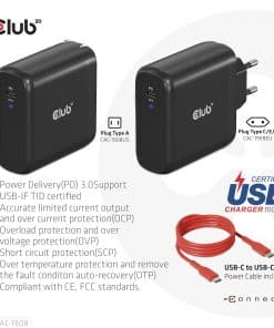 CLUB3D Travel Charger 100 Watt GAN technology, USB-IF TID certified, Single port USB Type-C, Power Delivery(PD) 3.0 Support - Afbeelding 8