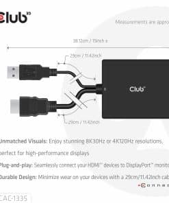 CLUB3D HDMI + Micro USB to DisplayPort 4K120Hz or 8K30Hz M/F Active Adapter - Afbeelding 5