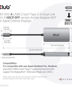 CLUB3D USB3.2 Gen1 Type-C to Dual Link DVI-D HDCP OFF version Active Adapter M/F for Apple Cinema Displays - Afbeelding 6