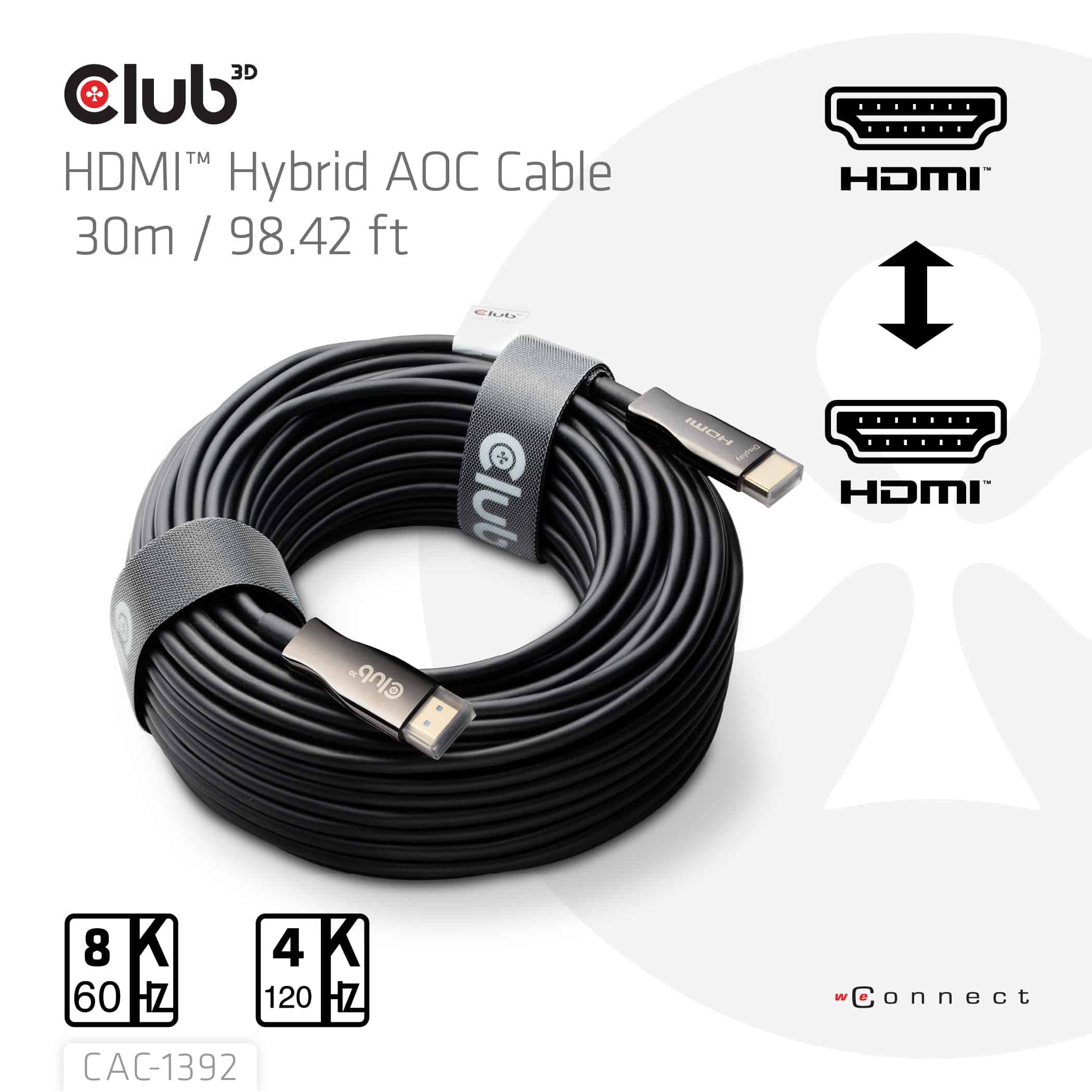 CLUB3D HDMI Hybrid AOC Cable 8K60Hz/4K120Hz 30m / 98.42 ft - Afbeelding 2