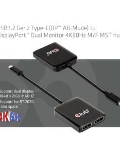 CLUB3D USB3.2 Gen2 Type-C(DP Alt-Mode) to DisplayPort Dual Monitor 4K60Hz M/F MST hub - Afbeelding 3