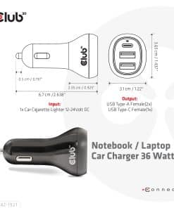 CLUB3D Notebook / Laptop Car Charger 36 Watt - Afbeelding 3