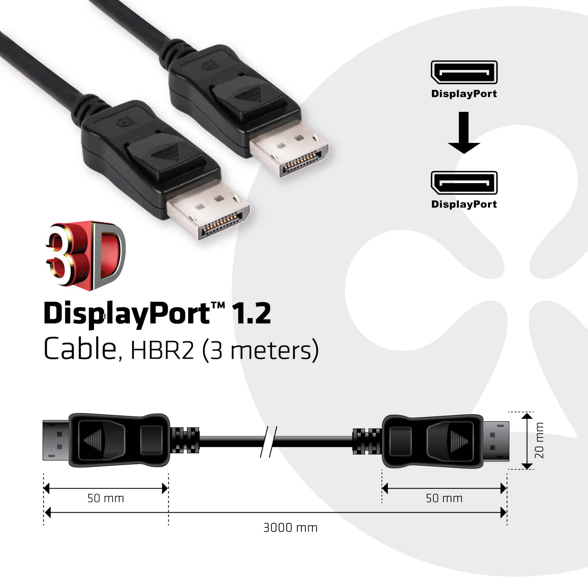 CLUB3D Displayport 1.2 Cable M/M 3Meter 4K60Hz 21.6Gbps - Afbeelding 5