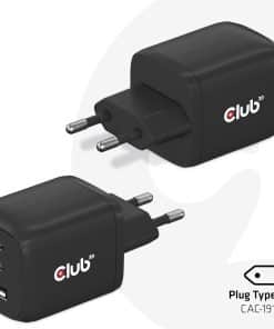 CLUB3D Travel Charger PPS 65Watt GAN technology, Triple port (2x USB Type-C + USB Type-A) Power Delivery(PD) 3.0 Support