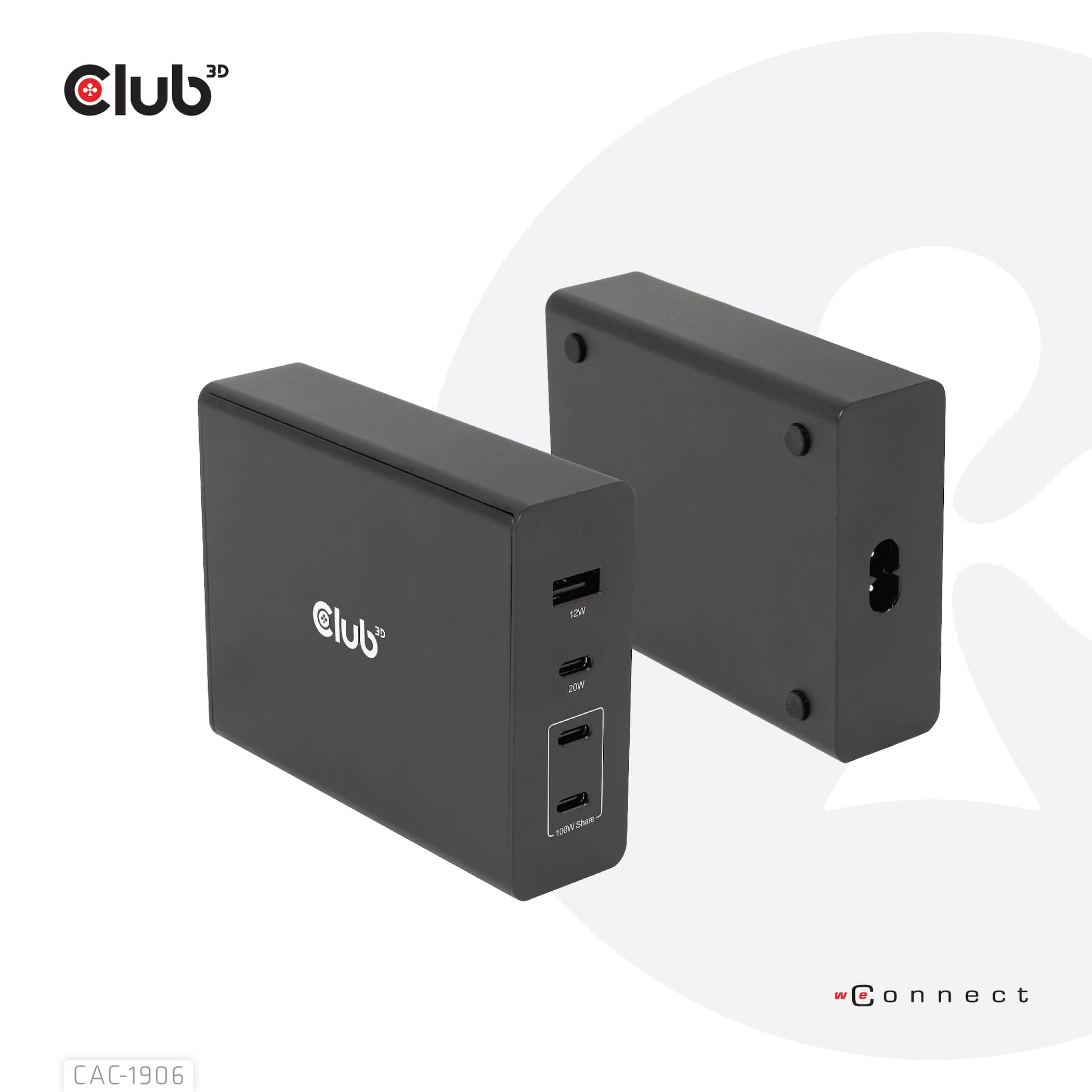 CLUB3D Travel Charger 132W GAN technology, Four port USB Type-A and -C, Power Delivery(PD) 3.0 Support - Afbeelding 3