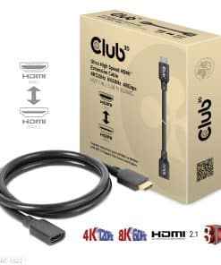 CLUB3D Ultra High Speed HDMI Extension Cable 4K120Hz 8K60Hz 48Gbps M/F 1 m / 3.28 ft 30AWG - Afbeelding 2