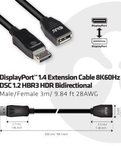 CLUB3D DisplayPort 1.4 Extension Cable 8K60Hz DSC 1.2 HBR3 HDR Bidirectional M/F 3m/9.84ft - Afbeelding 2