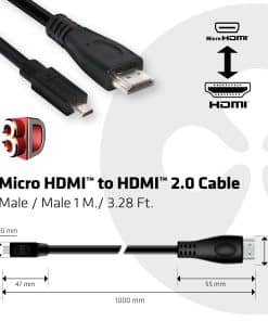 CLUB3D Micro HDMI naar HDMI 2.0 4K60Hz Kabel 1M - Afbeelding 3