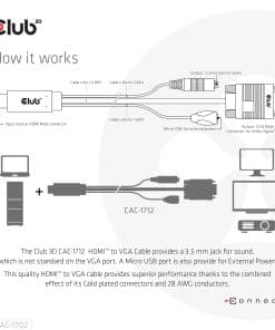 CLUB3D HDMI to VGA Cable M/M 2m/6.56ft 28AWG - Afbeelding 6