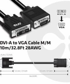 CLUB3D DVI-A TO VGA CABLE M/M 3m/ 9.8ft 28 AWG Zwart - Afbeelding 3
