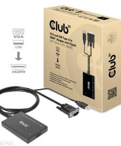 CLUB3D VGA and USB Type-A to HDMI Adapter with Pigtail M/F 0.6m/1.97ft 28AWG