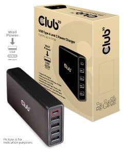CLUB3D USB Type A and C Power Charger, 5 ports up to 111W