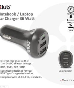 CLUB3D Notebook / Laptop Car Charger 36 Watt - Afbeelding 2