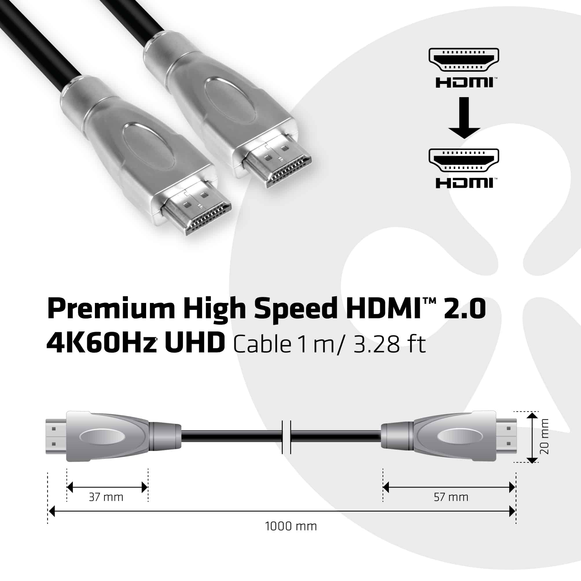 CLUB3D PREMIUM High Speed HDMI 2.0 4K60Hz UHD Kabel 1 meter - Afbeelding 3